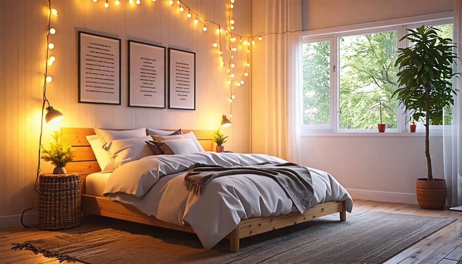 Bedroom illuminated by gentle, cozy lighting for a welcoming atmosphere