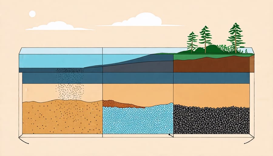 Cross-section of a charcoal water filter revealing the layered filtration media