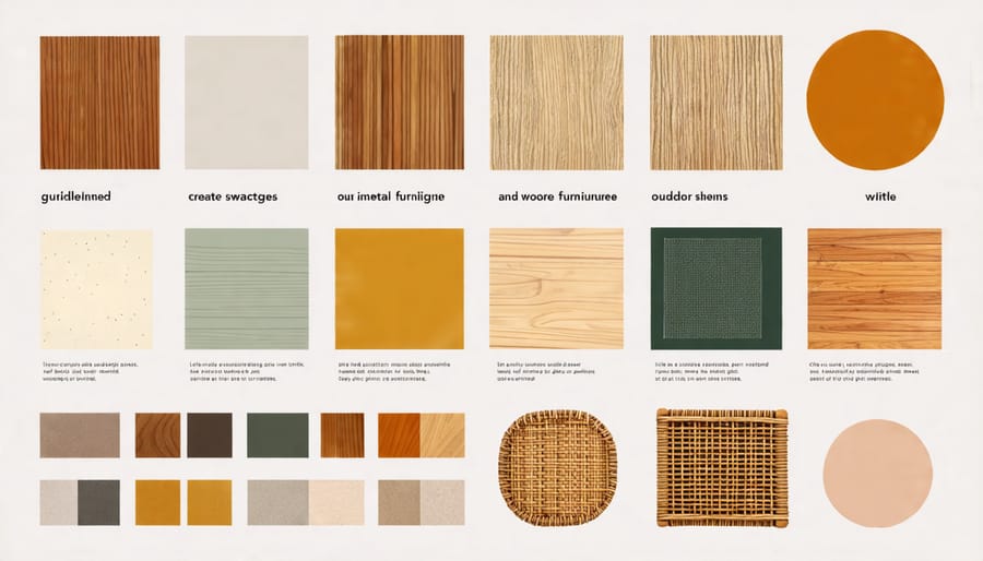 Swatches displaying different materials commonly used for outdoor furniture