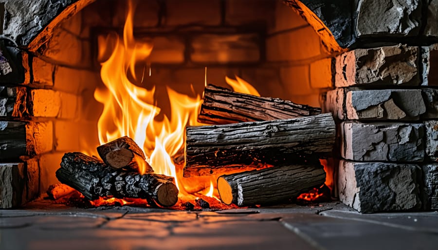 Warm, glowing fireplace creating a cozy ambiance in a room