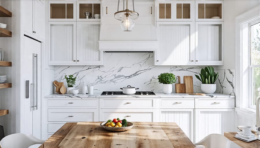 Monochromatic white kitchen with textured elements