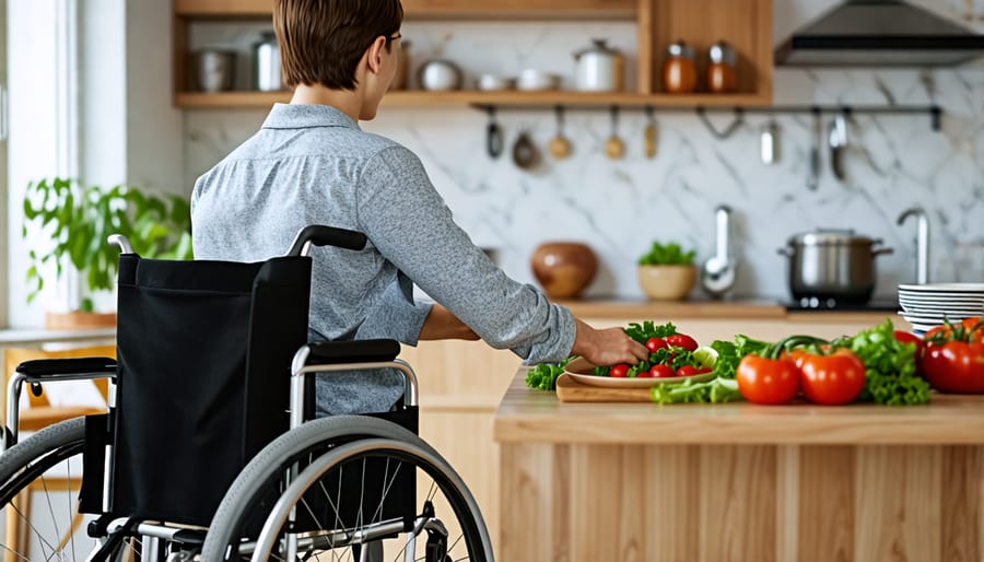 Meal preparation in an accessible kitchen using adaptive cookware and utensils