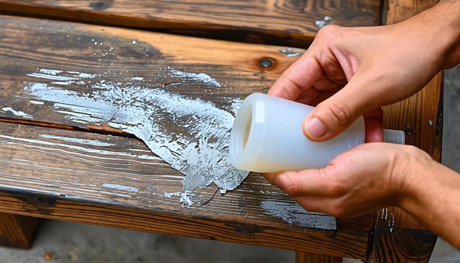 Demonstration of applying polywood restoration solution to faded furniture