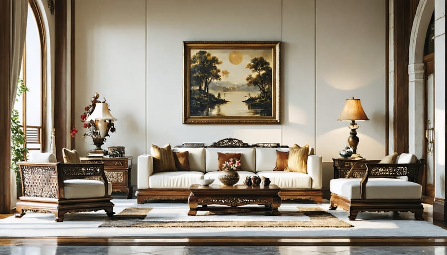 Transitional style living room with a blend of classic and contemporary elements