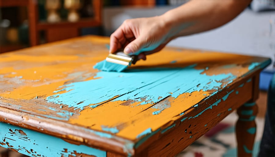 DIY coffee table makeover with a person applying fresh paint