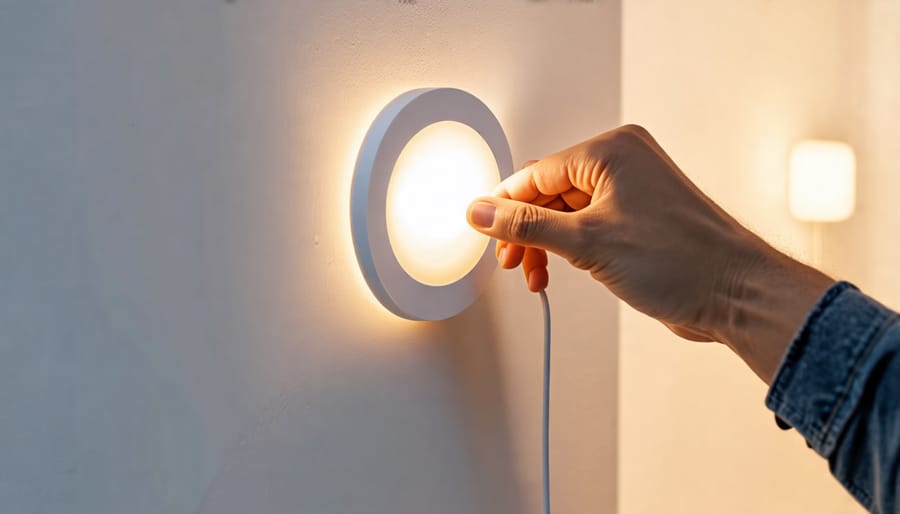 A DIY home project displaying the installation of smart lighting to enhance interior design with technology.