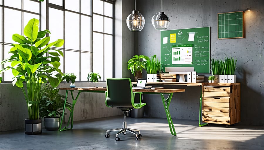 An office space utilizing green design furniture for sustainability