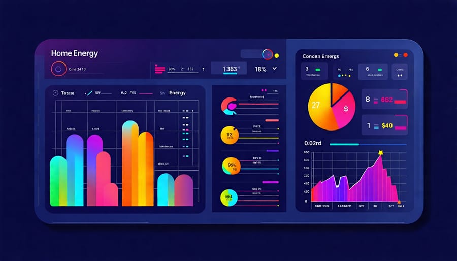 Data visualizations of home energy usage on a digital screen