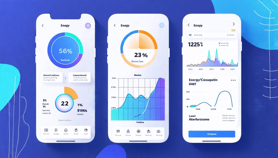 Energy monitoring app interface displaying household energy consumption data