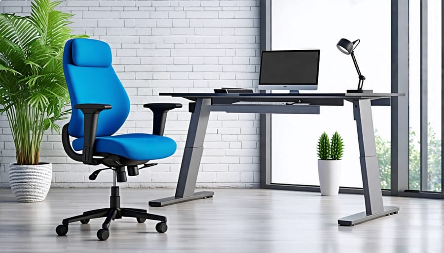 Ergonomic workspace setup with chair and standing desk