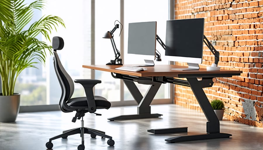 Zen workspace with ergonomic furniture for optimal comfort and focus