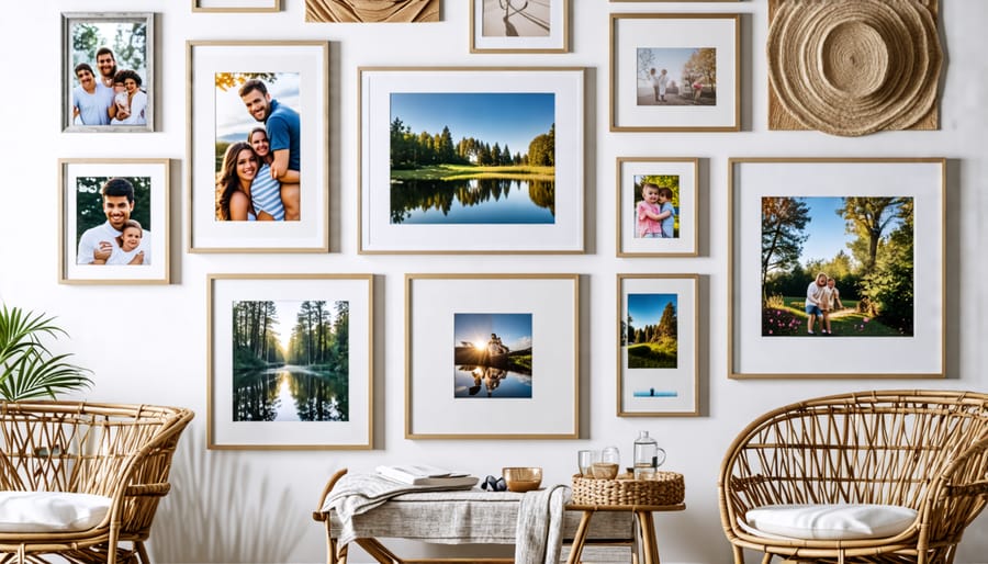 Personalized gallery wall with mix of framed photos and art