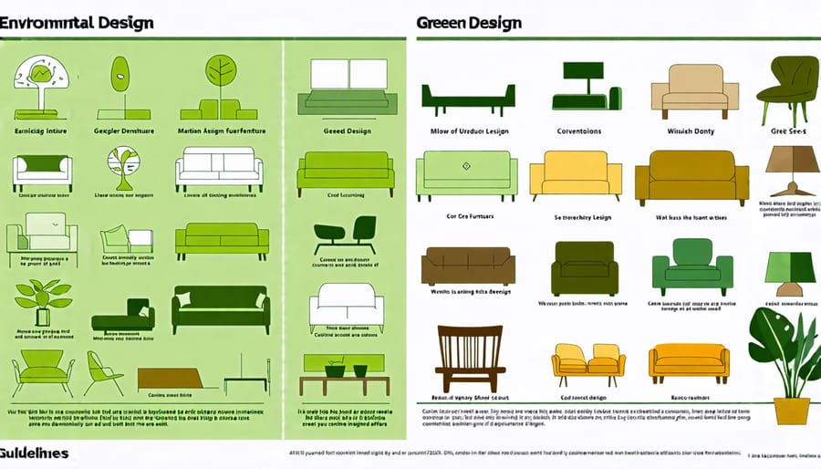 A conceptual chart comparing the environmental impact of green versus conventional furniture