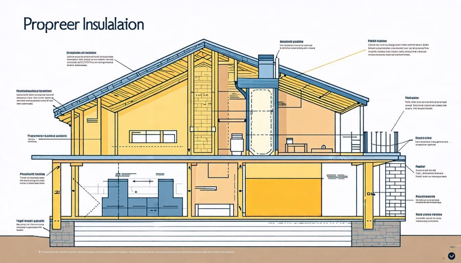 Cross-section diagram of a house highlighting key areas to insulate