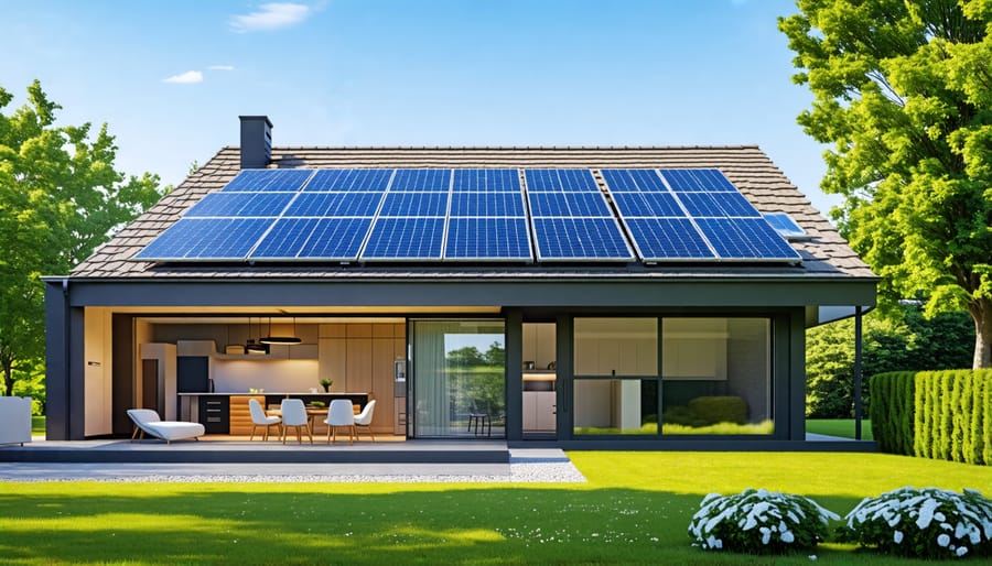 Residential home equipped with solar panels and battery storage