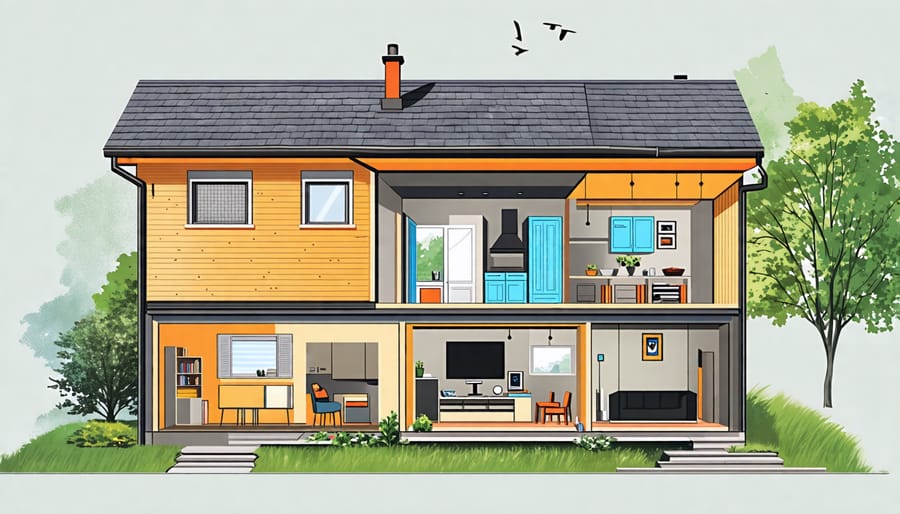 Illustration of a house with proper insulation and weatherstripping