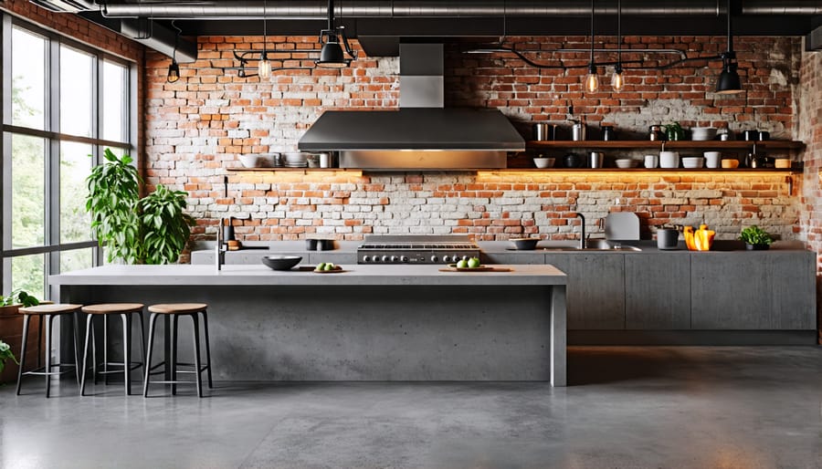 Industrial minimalist kitchen featuring raw materials and sleek, modern touches