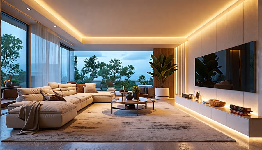 Integrated lighting in a contemporary living room setting