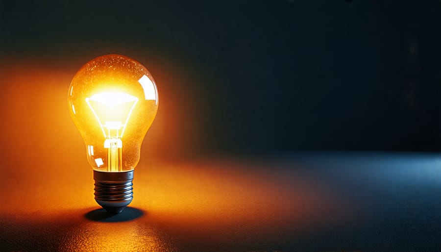 Energy-efficient LED light bulb glowing in the dark