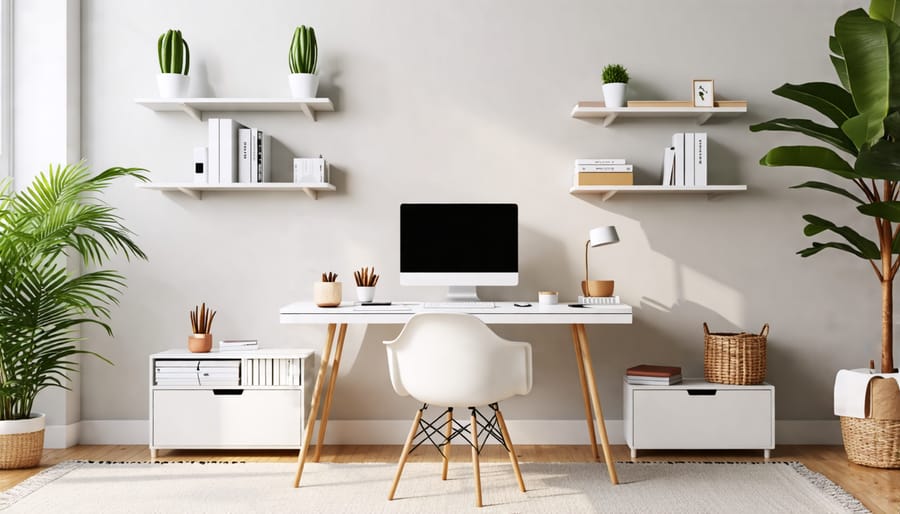 Decluttered and organized minimalist home office space