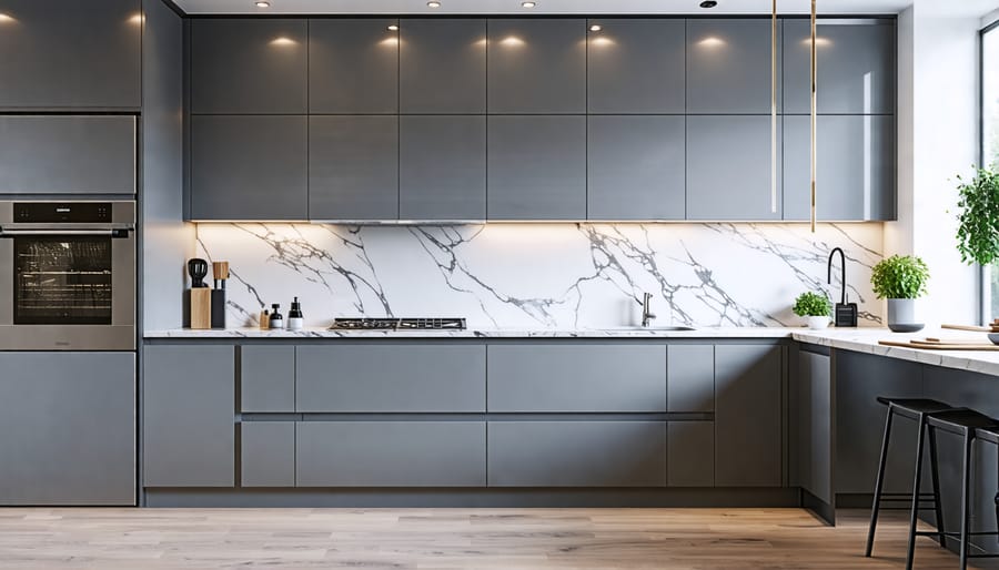 Contemporary grey kitchen with clean lines and high-end finishes