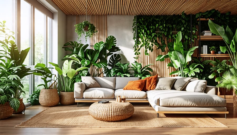 Interior space incorporating natural elements and motifs