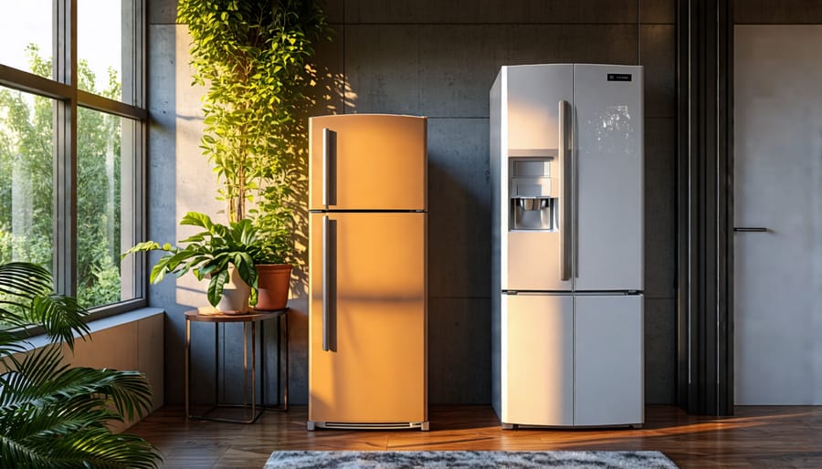 Comparison of an old, energy-wasting refrigerator and a new, eco-friendly model