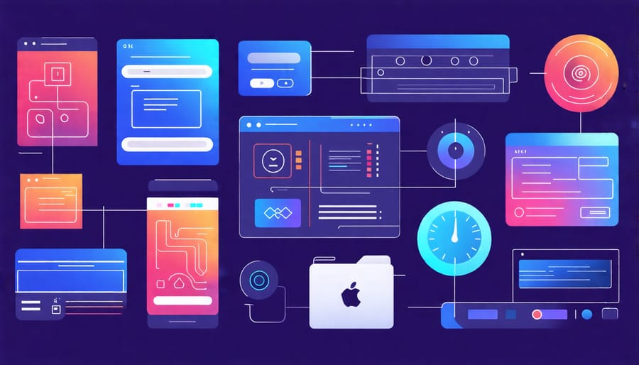 Illustration showcasing different open source home automation tools and user interfaces