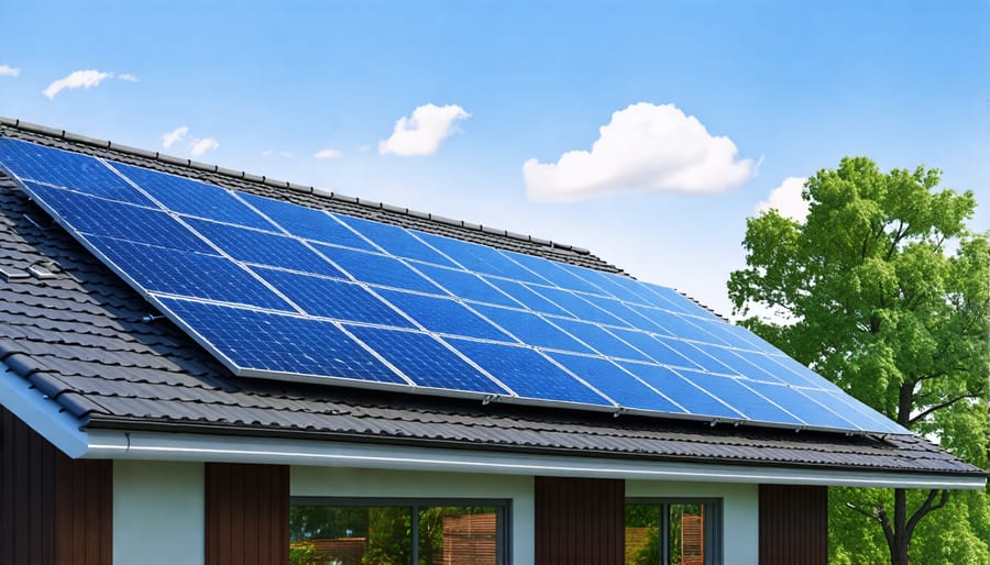 House with photovoltaic solar array installed on the roof