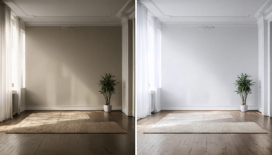 Before and after comparison of a room designed using augmented reality