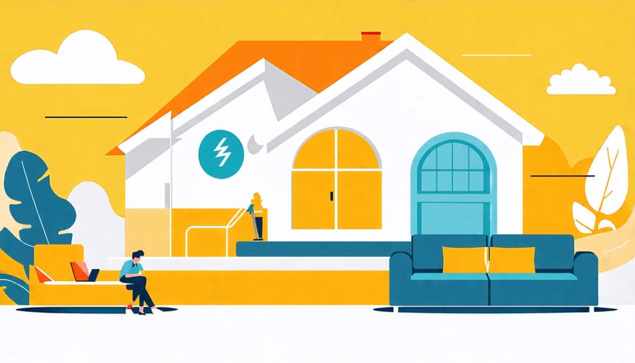 Conceptual illustration highlighting energy efficiency features of smart home technology, such as smart lights and thermostats