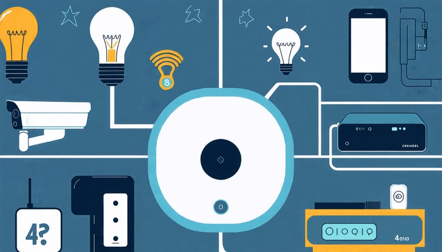 Illustration of a smart home hub integrating multiple smart devices