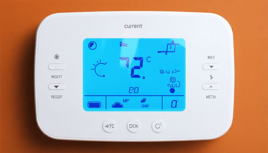 Smart thermostat interface showing temperature control and settings