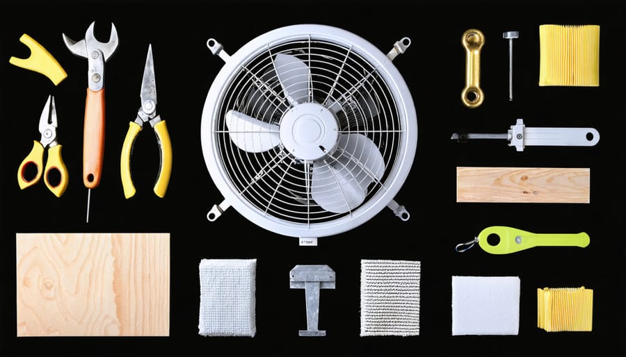 Tools and materials required for installing an attic fan with thermostat