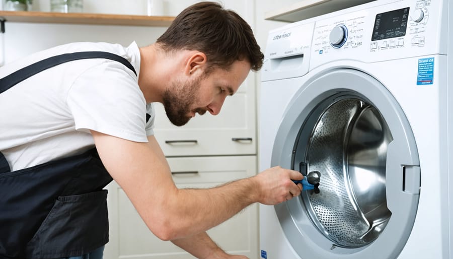 Person performing a basic DIY fix on a washing machine