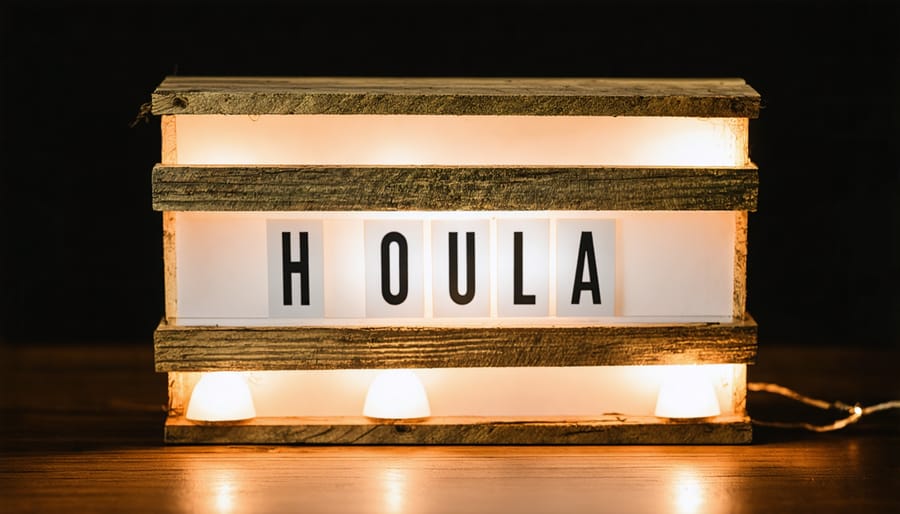 DIY wooden pallet light box displaying a warm, personalized message