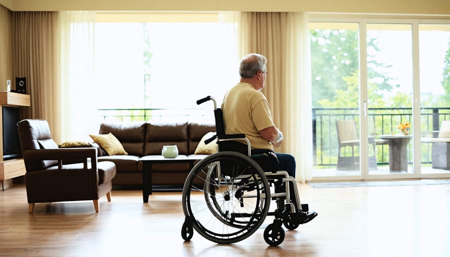 Accessible living room design with clear paths and wheelchair-friendly furniture