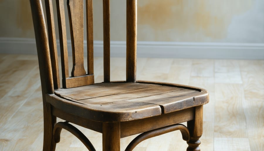 Damaged antique wooden chair in need of restoration