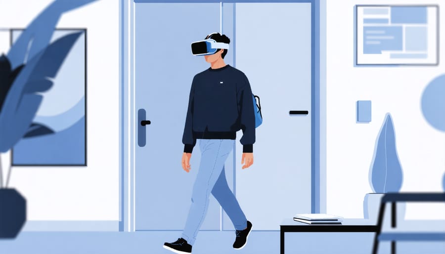 Exploring an interior space with virtual design elements using an augmented reality headset