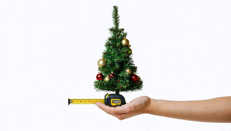 Measuring the dimensions of a Christmas tree to determine the number of lights needed