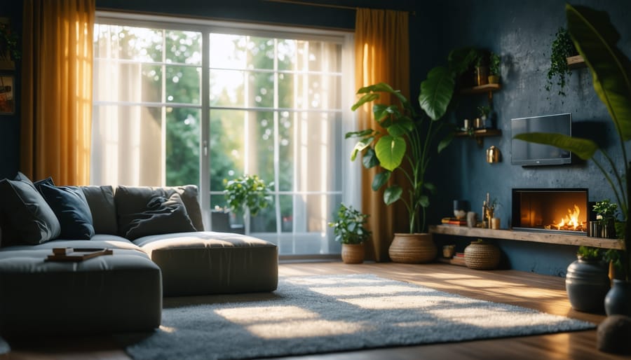 A living room interior with optimized natural lighting