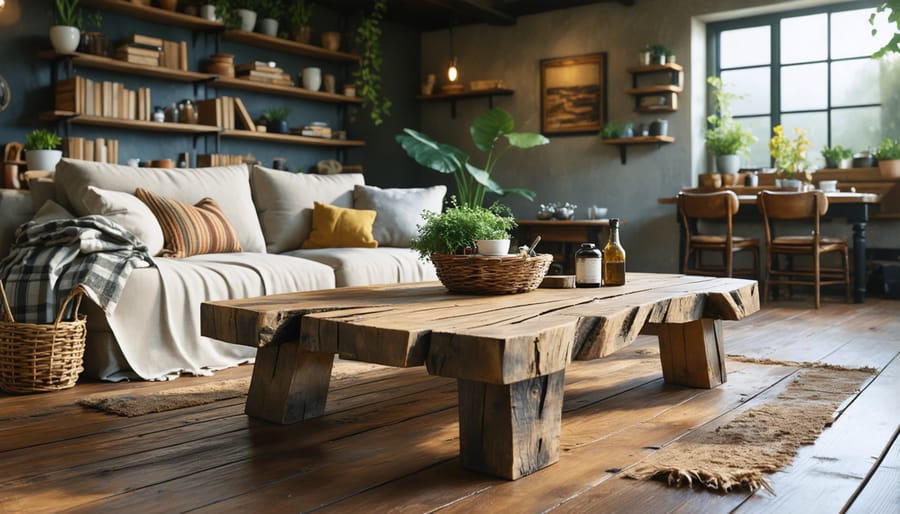 Rustic living room with reclaimed wood furniture