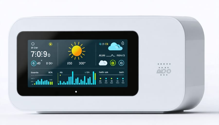 Example of a smart indoor air quality monitor interface with data and alerts