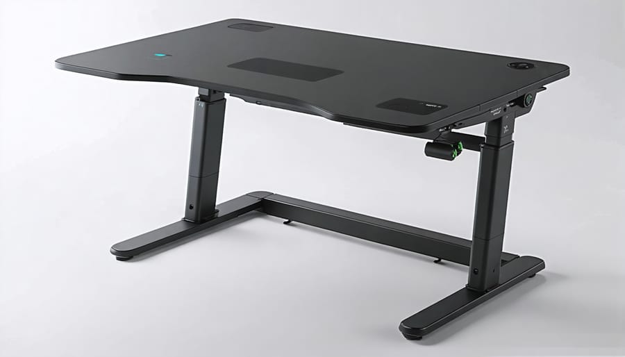 High-tech adjustable standing desk with built-in wireless charging and cable management features