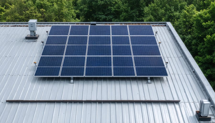 House with solar panel installation and visible battery storage unit