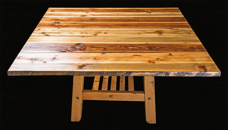 Demonstration of the furniture restoration process on a wooden table