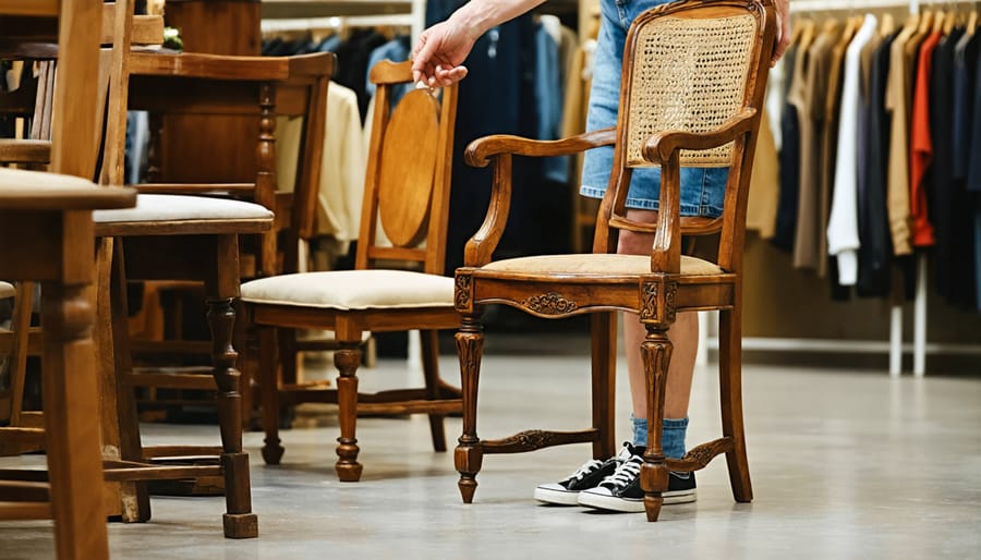 Secondhand furniture shopping at a thrift store