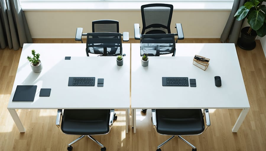 Bird's eye view of a efficiently laid out 2-person home office workspace