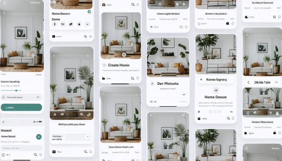 Grid showing user interfaces of various AR home decoration applications