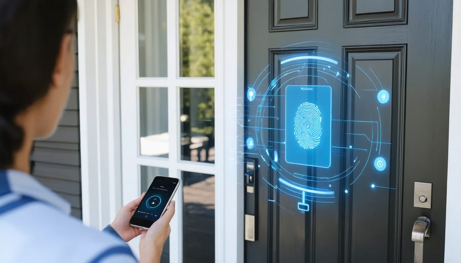 Multi-factor biometric authentication system being used at a smart home entrance